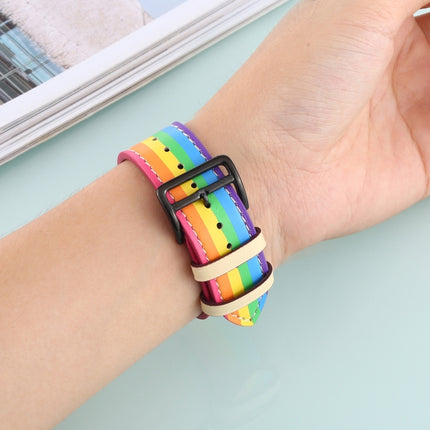 Rainbow Leather Watchband, For Apple Watch Series 7 41mm / 6 & SE & 5 & 4 40mm / 3 & 2 & 1 38mm, For Apple Watch Series 7 45mm / 6 & SE & 5 & 4 44mm / 3 & 2 & 1 42mm - DealBuddy