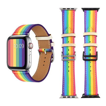 Rainbow Leather Watchband, For Apple Watch Series 7 41mm / 6 & SE & 5 & 4 40mm / 3 & 2 & 1 38mm, For Apple Watch Series 7 45mm / 6 & SE & 5 & 4 44mm / 3 & 2 & 1 42mm - DealBuddy