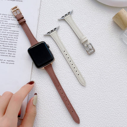 T-shaped Slim Genuine Leather Watch Band, For Apple Watch Series 10 46mm, For Apple Watch Series 10 42mm, For Apple Watch SE 2023 44mm, For Apple Watch SE 2023 40mm, For Apple Watch Ultra 2 49mm, For Apple Watch Series 9 45mm - DealBuddy