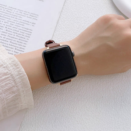 T-shaped Slim Genuine Leather Watch Band, For Apple Watch Series 10 46mm, For Apple Watch Series 10 42mm, For Apple Watch SE 2023 44mm, For Apple Watch SE 2023 40mm, For Apple Watch Ultra 2 49mm, For Apple Watch Series 9 45mm - DealBuddy