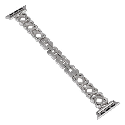 Hearts Crossed Diamond Metal Watch Band, For Apple Watch SE 2023 44mm, For Apple Watch SE 2023 40mm, For Apple Watch Ultra 2 49mm, For Apple Watch Series 9 45mm, For Apple Watch Series 9 41mm, For Apple Watch Ultra 49mm, For Apple Watch Series 8 41mm  ...