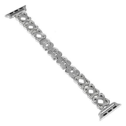 Hearts Crossed Diamond Metal Watch Band, For Apple Watch SE 2022 44mm, For Apple Watch Series 7 41mm, For Apple Watch Series 7 45mm, For Apple Watch SE 40mm, For Apple Watch SE 44mm, For Apple Watch 6 40mm, For Apple Watch Series 6 44mm                ...