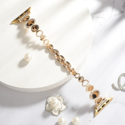 Leopard Rhinestones Metal Chain Watch Band, For Apple Watch SE 2023 44mm, For Apple Watch SE 2023 40mm, For Apple Watch Ultra 2 49mm, For Apple Watch Series 9 45mm, For Apple Watch Series 9 41mm, For Apple Watch Ultra 49mm, For Apple Watch Series 8 41m... - DealBuddy