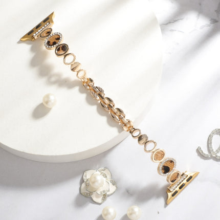 Leopard Rhinestones Metal Chain Watch Band, For Apple Watch 42mm, For Apple Watch 38mm - DealBuddy