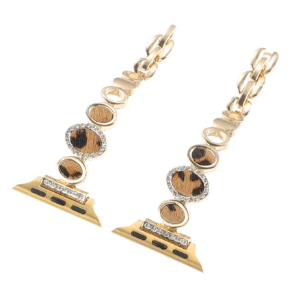 Leopard Rhinestones Metal Chain Watch Band