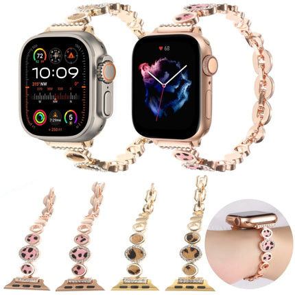 Leopard Rhinestones Metal Chain Watch Band, For Apple Watch 42mm, For Apple Watch 38mm - DealBuddy