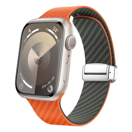 Carbon Fiber Magnetic Silver Buckle Watch Band, For Apple Watch SE 2023 44mm, For Apple Watch SE 2023 40mm, For Apple Watch Ultra 2 49mm - DealBuddy