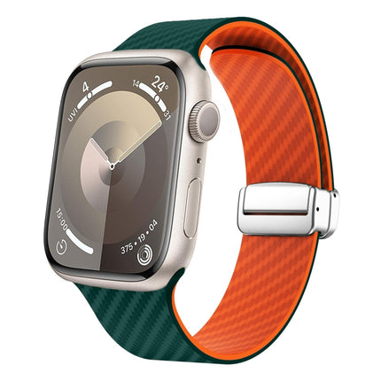 Carbon Fiber Magnetic Silver Buckle Watch Band, For Apple Watch SE 2023 44mm, For Apple Watch SE 2023 40mm, For Apple Watch Ultra 2 49mm - DealBuddy