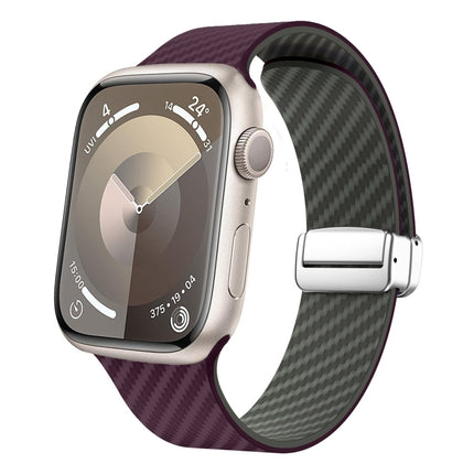 Carbon Fiber Magnetic Silver Buckle Watch Band, For Apple Watch SE 2023 44mm, For Apple Watch SE 2023 40mm, For Apple Watch Ultra 2 49mm - DealBuddy