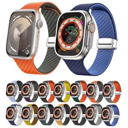 Carbon Fiber Magnetic Silver Buckle Watch Band, For Apple Watch SE 2023 44mm, For Apple Watch SE 2023 40mm, For Apple Watch Ultra 2 49mm - DealBuddy