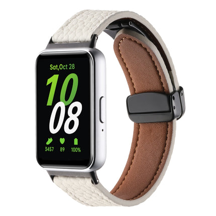 Litchi Texture Magnetic Black Buckle Leather Watch Band, For Samsung Galaxy Fit 3 - DealBuddy