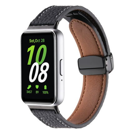 Litchi Texture Magnetic Black Buckle Leather Watch Band, For Samsung Galaxy Fit 3 - DealBuddy