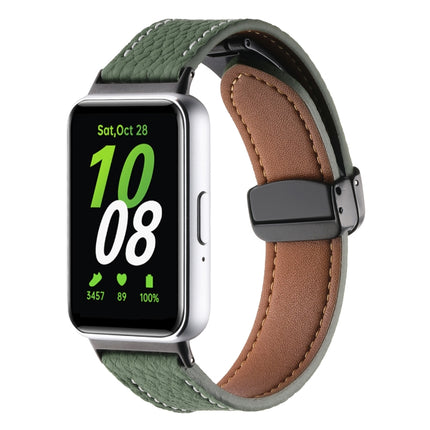 Litchi Texture Magnetic Black Buckle Leather Watch Band, For Samsung Galaxy Fit 3 - DealBuddy