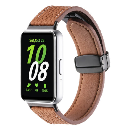 Litchi Texture Magnetic Black Buckle Leather Watch Band, For Samsung Galaxy Fit 3 - DealBuddy