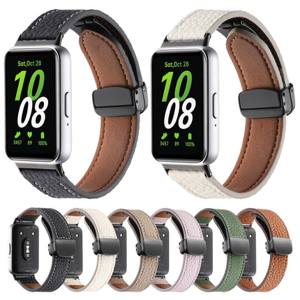 Litchi Texture Magnetic Black Buckle Leather Watch Band, For Samsung Galaxy Fit 3 - DealBuddy