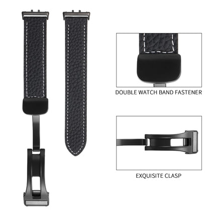 Litchi Texture Magnetic Black Buckle Leather Watch Band