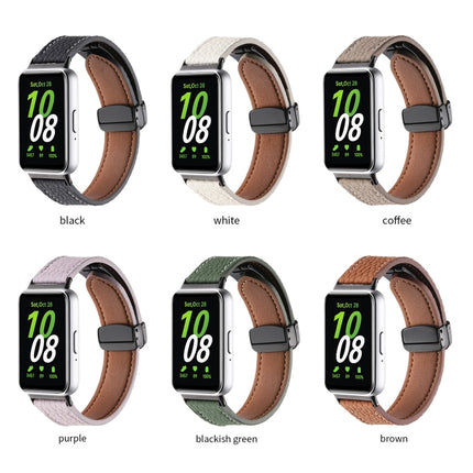 Litchi Texture Magnetic Black Buckle Leather Watch Band, For Samsung Galaxy Fit 3 - DealBuddy