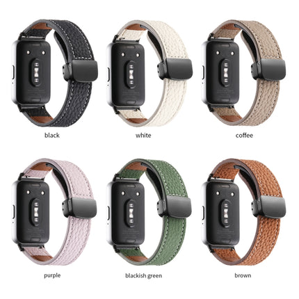 Litchi Texture Magnetic Black Buckle Leather Watch Band