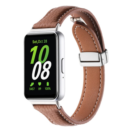 Litchi Texture Magnetic Buckle Slim Leather Watch Band, For Samsung Galaxy Fit 3 - DealBuddy