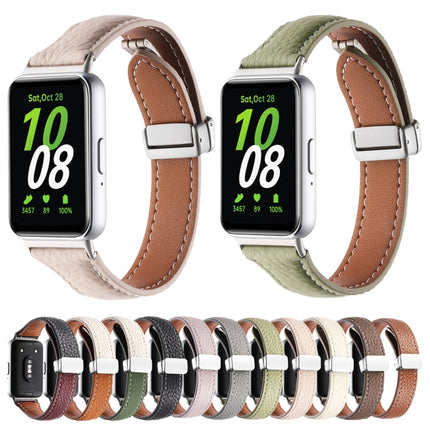 Litchi Texture Magnetic Buckle Slim Leather Watch Band