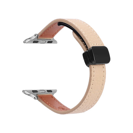 Slim Magnetic Buckle Genuine Leather Watch Band, For Apple Watch SE 2023 40mm
