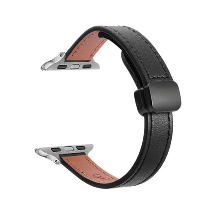 Slim Magnetic Buckle Genuine Leather Watch Band, For Apple Watch Series 9 41mm