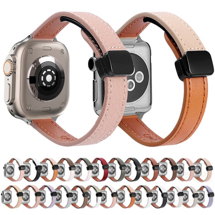 Slim Magnetic Buckle Genuine Leather Watch Band, For Apple Watch Ultra 2 49mm