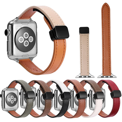 Slim Magnetic Buckle Genuine Leather Watch Band, For Apple Watch Ultra 2 49mm