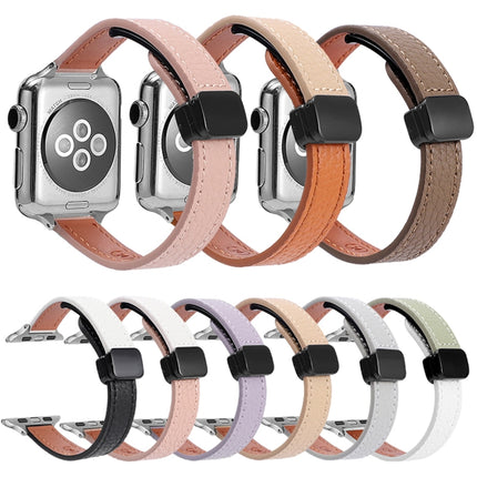 Slim Magnetic Buckle Genuine Leather Watch Band, For Apple Watch SE 2023 40mm