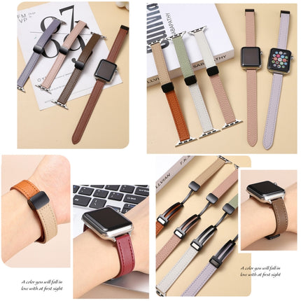 Slim Magnetic Buckle Genuine Leather Watch Band, For Apple Watch Series 9 45mm
