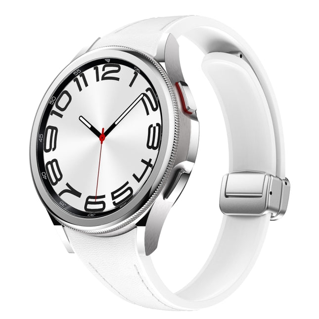 Slim Magnetic Silver Buckle Leather Silicone Watch Band
