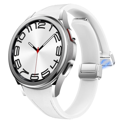 Slim Magnetic Silver Buckle Leather Silicone Watch Band, For Samsung Galaxy Watch 6 - DealBuddy