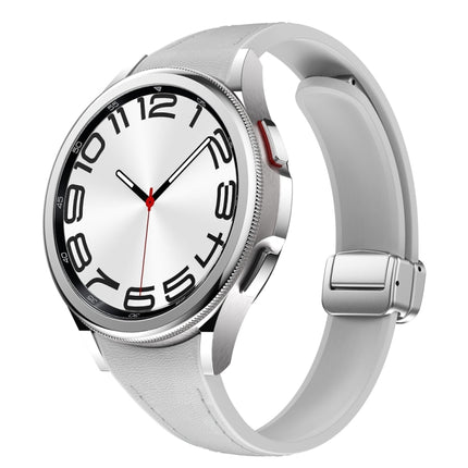 Slim Magnetic Silver Buckle Leather Silicone Watch Band, For Samsung Galaxy Watch 6 - DealBuddy