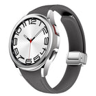 Slim Magnetic Silver Buckle Leather Silicone Watch Band
