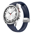 Slim Magnetic Silver Buckle Leather Silicone Watch Band