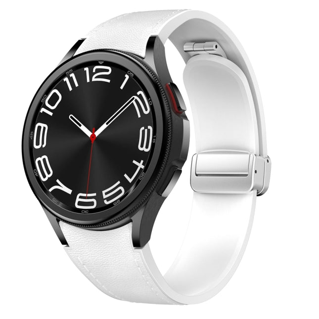 Magnetic Silver Buckle Leather Silicone Watch Band