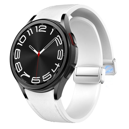 Magnetic Silver Buckle Leather Silicone Watch Band, For Samsung Galaxy Watch 6 - DealBuddy