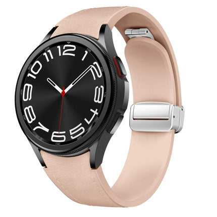 Magnetic Silver Buckle Leather Silicone Watch Band, For Samsung Galaxy Watch 6 - DealBuddy