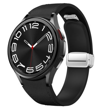 Magnetic Silver Buckle Leather Silicone Watch Band