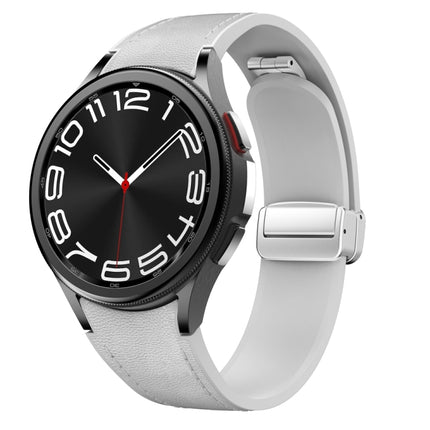 Magnetic Silver Buckle Leather Silicone Watch Band, For Samsung Galaxy Watch 6 - DealBuddy
