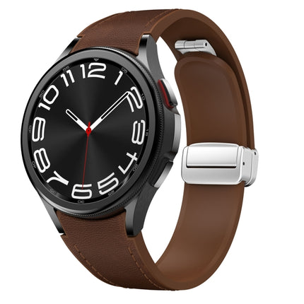 Magnetic Silver Buckle Leather Silicone Watch Band