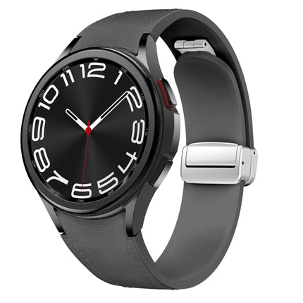 Magnetic Silver Buckle Leather Silicone Watch Band, For Samsung Galaxy Watch 6 - DealBuddy
