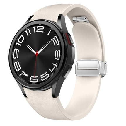 Magnetic Silver Buckle Leather Silicone Watch Band, For Samsung Galaxy Watch 6 - DealBuddy