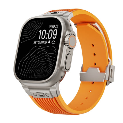 Vertical Texture Titanium Buckle Elastic Silicone Watch Band, For Apple Watch Series 10 46mm, For Apple Watch Series 10 42mm, For Apple Watch SE 2023 44mm, For Apple Watch Ultra 2 49mm, For Apple Watch Series 9 45mm, For Apple Watch Ultra 49mm         ...