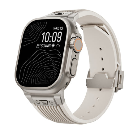 Vertical Texture Titanium Buckle Elastic Silicone Watch Band, For Apple Watch Series 10 46mm, For Apple Watch Series 10 42mm, For Apple Watch SE 2023 44mm, For Apple Watch Ultra 2 49mm, For Apple Watch Series 9 45mm, For Apple Watch Ultra 49mm         ...