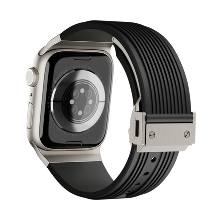 Vertical Texture Titanium Buckle Elastic Silicone Watch Band, For Apple Watch SE 44mm, For Apple Watch Series 6 44mm, For Apple Watch Series 5 44mm, For Apple Watch Series 4 44mm, For Apple Watch Series 3 42mm, For Apple Watch Series 2 42mm            ... - DealBuddy