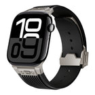 Vertical Texture Titanium Buckle Elastic Silicone Watch Band, For Apple Watch Series 10 46mm, For Apple Watch Series 10 42mm, For Apple Watch SE 2023 44mm, For Apple Watch Ultra 2 49mm, For Apple Watch Series 9 45mm, For Apple Watch Ultra 49mm         ...