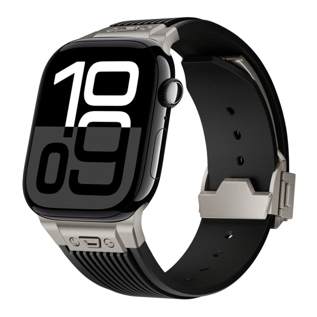 Vertical Texture Titanium Buckle Elastic Silicone Watch Band, For Apple Watch Series 10 46mm, For Apple Watch Series 10 42mm, For Apple Watch SE 2023 44mm, For Apple Watch Ultra 2 49mm, For Apple Watch Series 9 45mm, For Apple Watch Ultra 49mm         ...