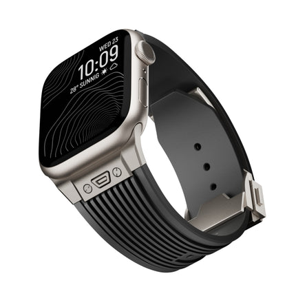Vertical Texture Titanium Buckle Elastic Silicone Watch Band, For Apple Watch Series 10 46mm, For Apple Watch Series 10 42mm, For Apple Watch SE 2023 44mm, For Apple Watch Ultra 2 49mm, For Apple Watch Series 9 45mm, For Apple Watch Ultra 49mm         ...