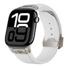 Vertical Texture Titanium Buckle Elastic Silicone Watch Band, For Apple Watch Series 10 46mm, For Apple Watch Series 10 42mm, For Apple Watch SE 2023 44mm, For Apple Watch Ultra 2 49mm, For Apple Watch Series 9 45mm, For Apple Watch Ultra 49mm         ...